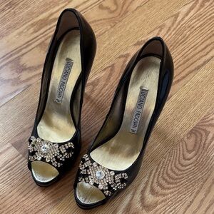 Luciano Padovan peep-toe pumps featuring crystal embellishments